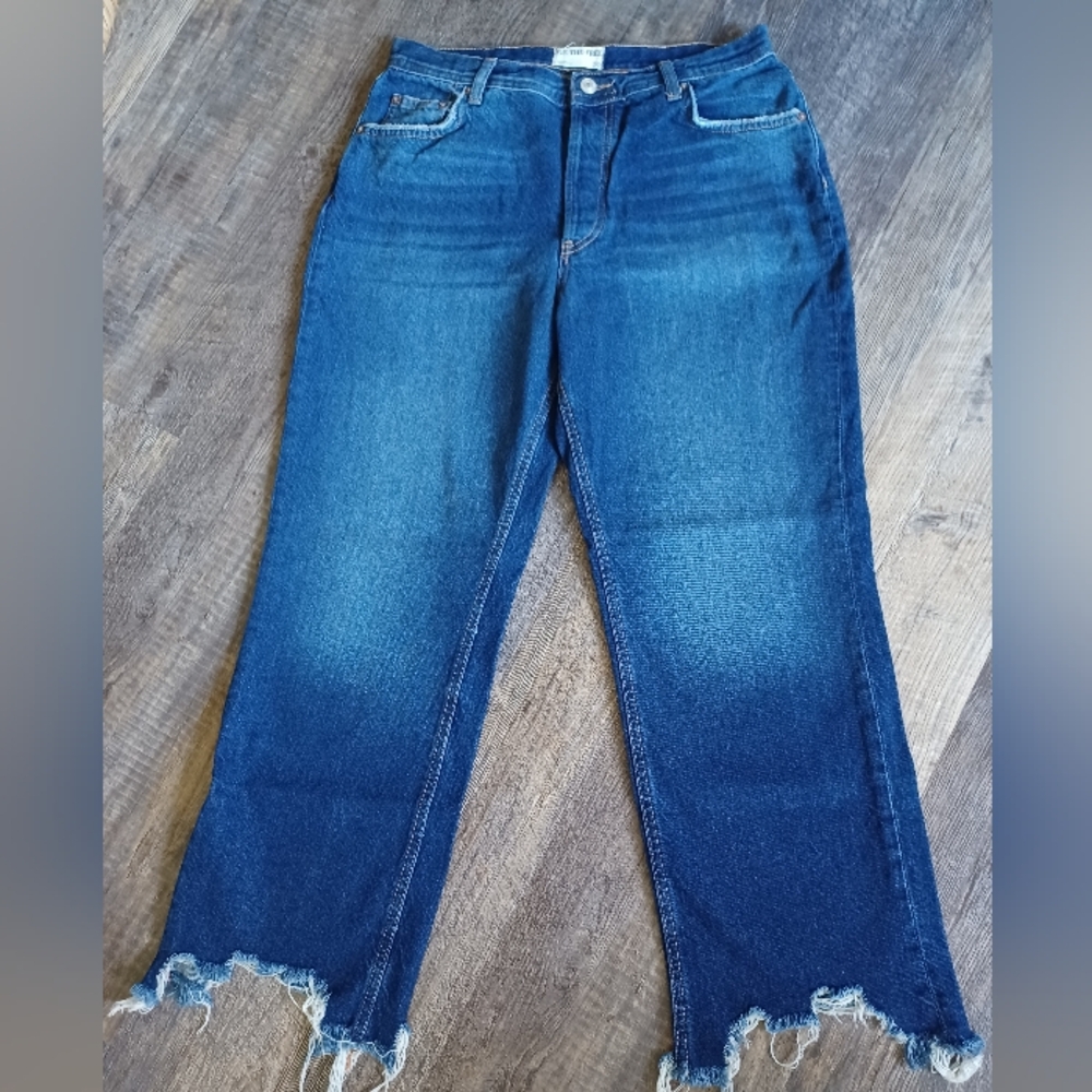 NWOT FP We The Free Maggie Midrise Dark Wash Flare Jeans with Frayed Hems